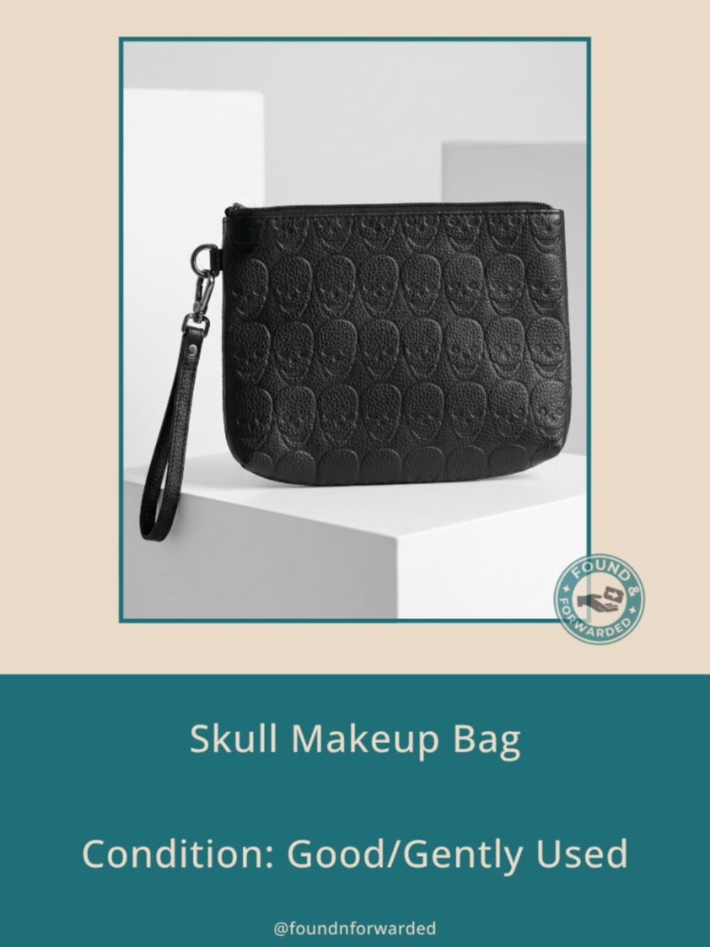 Black Skull Embossed Wristlet Clutch Makeup Bag Goth Edgy